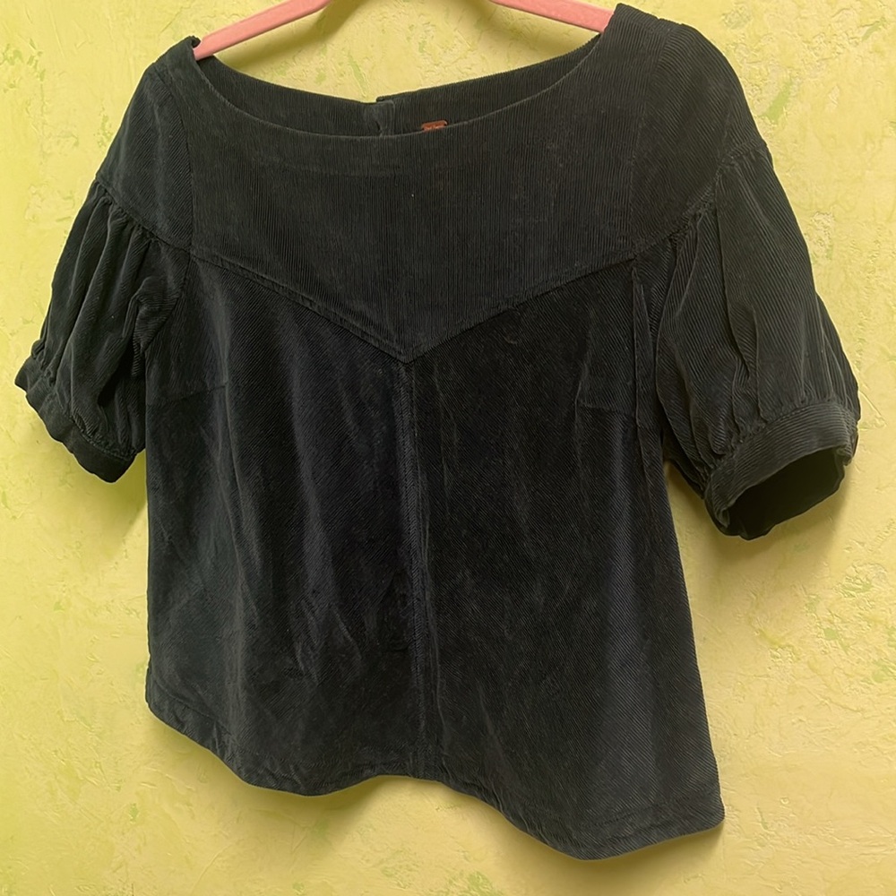 Free People Corduroy Puff Sleeve Blouse Top Shirt